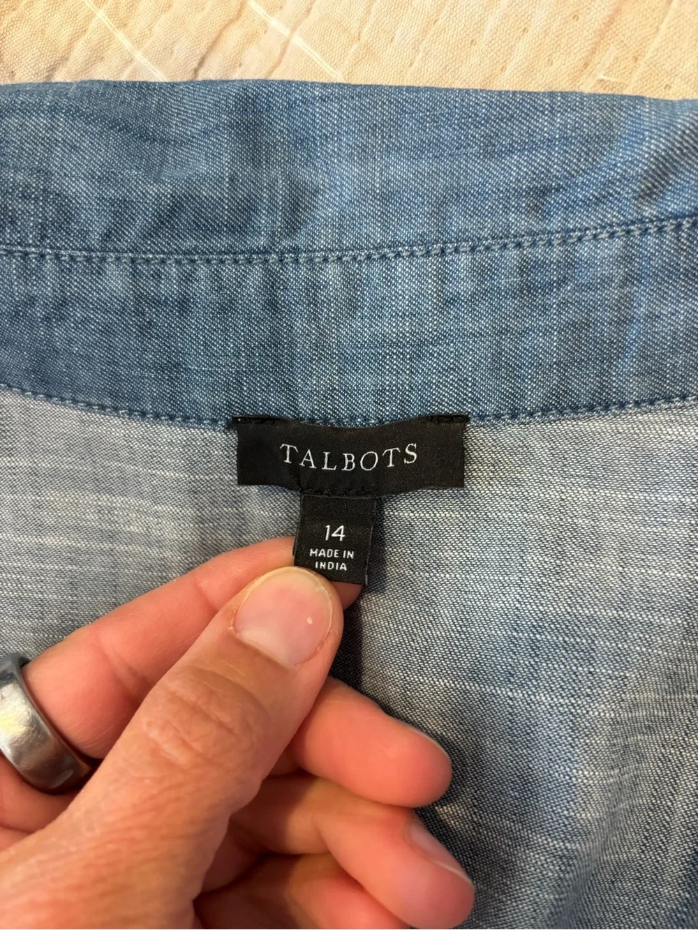 Talbots Sleeveless Chambray Midi Shirt Dress Tie Waist Button Front Pockets 14 - Picture 8 of 10